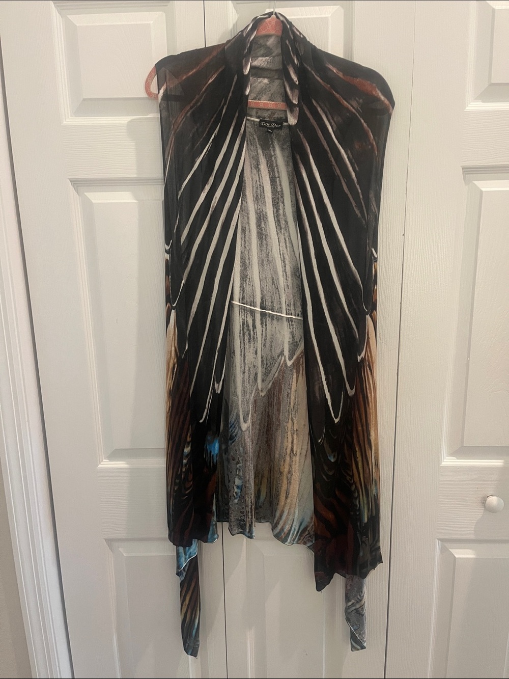 Draped Open Front Vest Cardigan - Black Multi